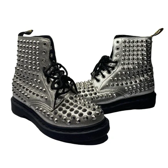 Martens Shoes Dr Martens Spike Boots Silver Original